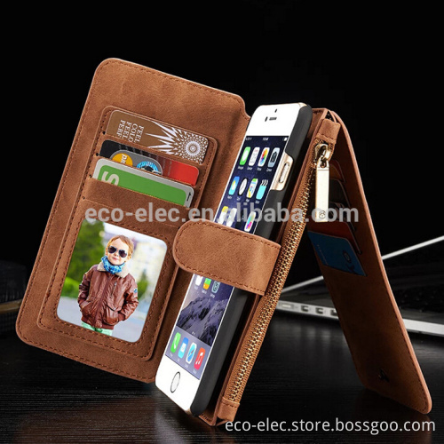 Geniue Leather Wallet Phone Case Stand with card slot and Zipper for Samsung Galaxy S6/S6 edge/S7/S7 edge/Note5